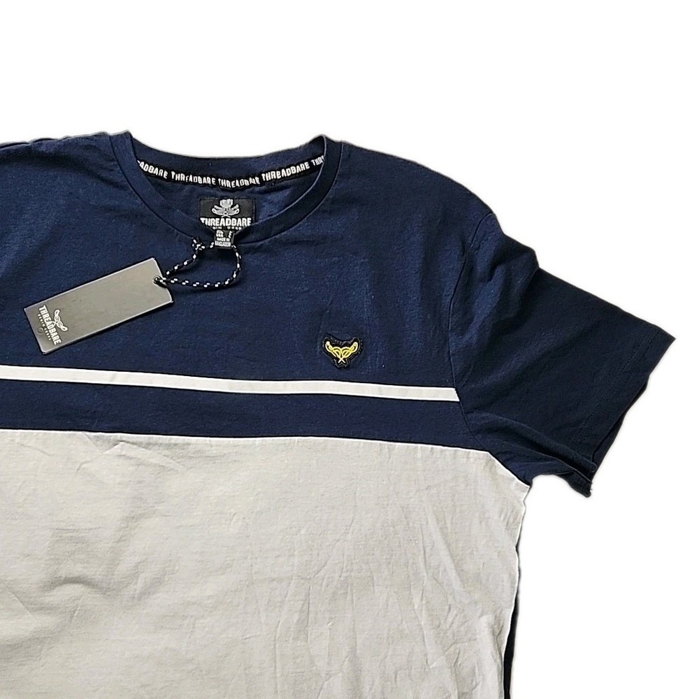 Threadbare Men Ralphie Tee Navy White Colorblock Slim Fit T-Shirt Large NWT